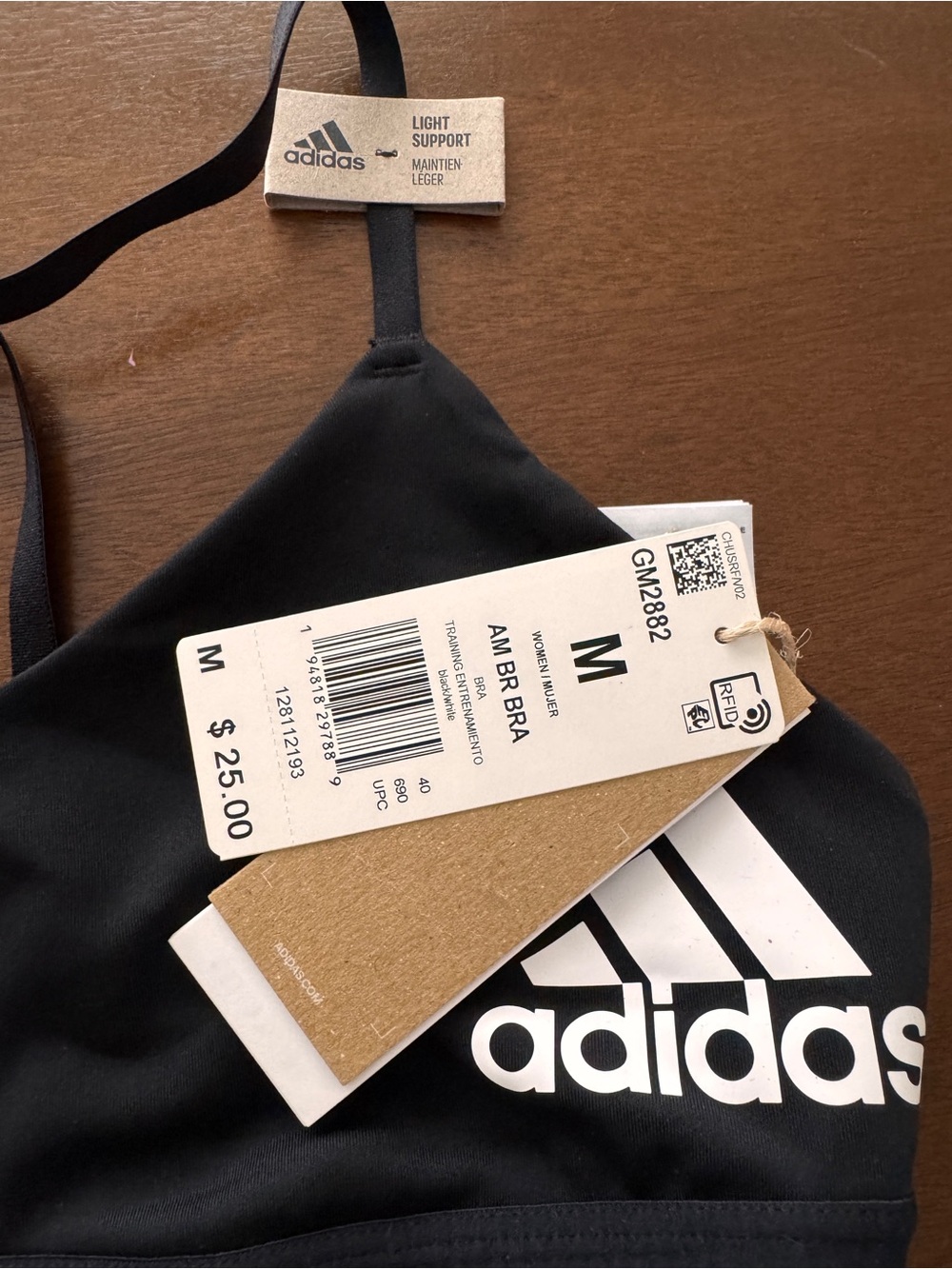 adidas Black Logo Light Support Bralette